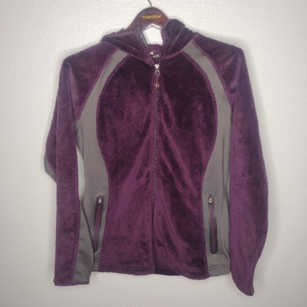Eddie Bauer Women's Fleece Jacket Medium Purple Geometric Zip Up Hood H